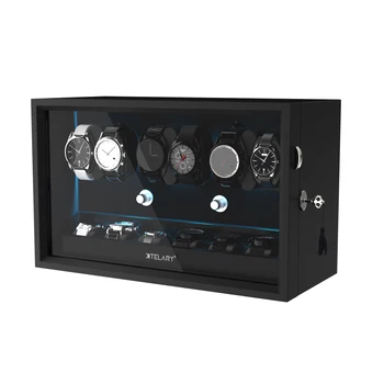 Žiūrėti Vijurkas 6 Automatinis Laikrodžiai su 6 Extra Kabineto Saugojimo Mėlyna LED Šviesos Dėžės Ekranas - Juoda